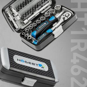 Image Coffret à outils Högert HT1R462 - Jeu de douilles tournevis à cliquet - 38 Pièces - Noir/bleu à 26,04€