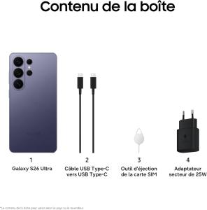 Image [Précommande] Smartphone 5G Samsung Galaxy S26 Ultra - 1To + Chargeur 25W à 1769€