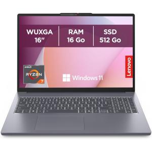 Image Pc Portable 16" Lenovo 16ARP10 IdeaPad Slim 3 (Ryzen7, RAM 16Go, SSD 512Go, Radeon 680M) - Gris à 599,99€