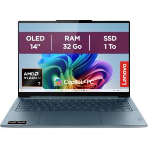 Image PC portable 14" Lenovo Yoga Slim 7 14AKP10 (Ryzen7, RAM 32Go, SSD 1To, Radeon 860M) - Tidal Teal à 1049,99€