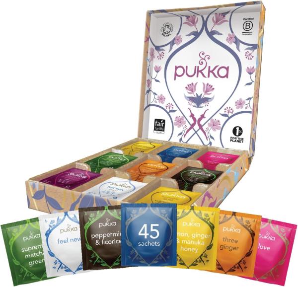 Image Coffret Pukka Sélection - Composé de 9 saveurs de tisanes bio (Matcha, Gingembre, Miel, Nuit paisible)