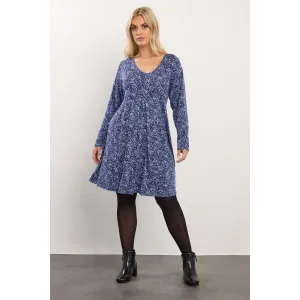 Image Robe Femme Yours Clothing Blue Floral Print Pleat Front Dress - Bleu à 18€