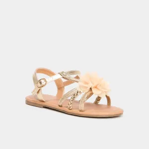 Image Sandales Fille à paillettes et fleurs LH - Jaune Or - 13,99€