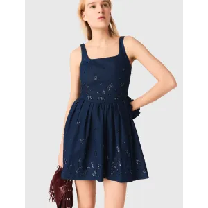Image Robe évasée  Femme Maje en denim brodé - Marine à 195€