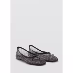 Image Ballerines Femme Mango en maille filet imprimé animal - Noir à 15,99€