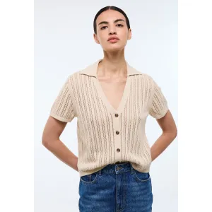 Image Polo en maille boutonné manches courtes - Beige clair à 20,99€