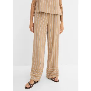 Image Pantalon bonprix rayé à taille élastiquée - Camel mat/marron rayé à 14,99€