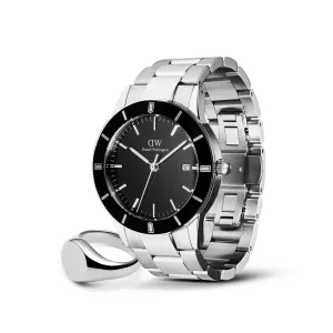 Image Coffret montre Homme Daniel Wellington Iconic Paradigma Black & Classic Signet Ring Set - Silver à 254,40€