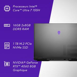 Image PC Portable Gamer 16" Alienware m16 R2 (Intel Ultra 7, RAM 16Go, SSD 1To, RTX4060, Win 11)