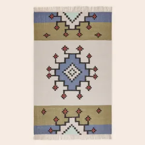 Image Tapis de sol BOUEKRI - 100% Laine - Naturel et bleu à 63,20€