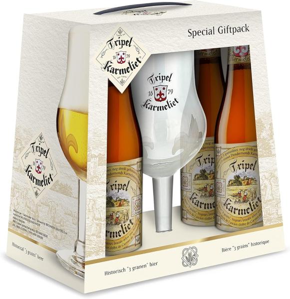 Image Coffret Bière Tripel Karmeliet 4 Bouteilles 33cl + 1 verre
