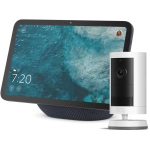 Image [Prime] Pack Amazon Echo Show 8 (nouvelle génération) + Ring Caméra Extérieure Plus sans fil - Graphite / Blanc à 159,99€