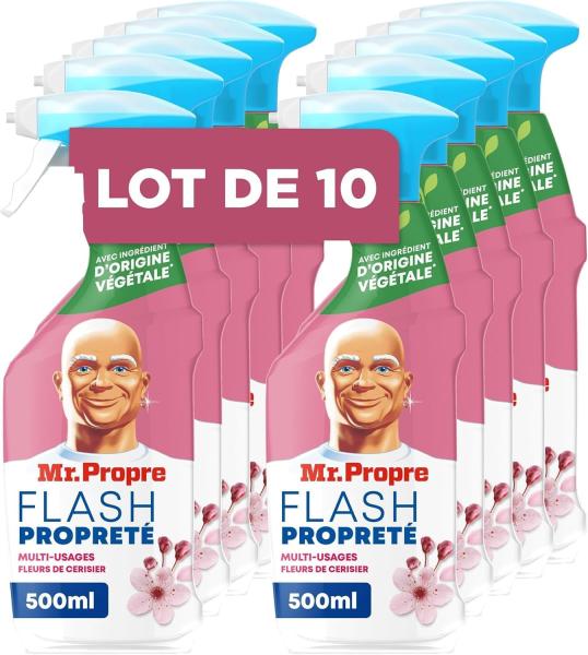 Image Pack de 10 Spray Nettoyant Multi-Usages Mr. Propre Bicarbonate & Eucalyptus ou Flash Propreté