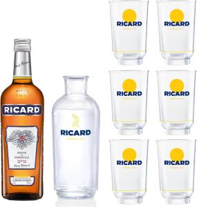 Image Pack RICARD Pastis de Marseille + 6 verres + Carafe Apéritif anisé - 45%, 70cl