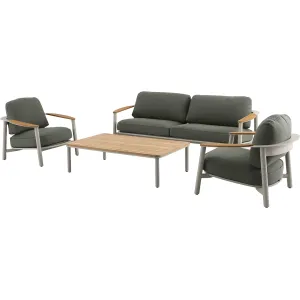 Image Salon de jardin Sans marque Haut de Gamme Teck FSC® et Aluminium 4 Pièces - Sable & Vert à 1090€