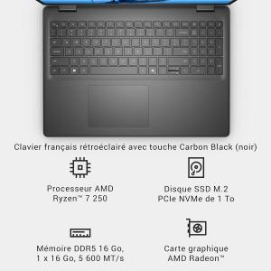 Image [Prime] PC portable Dell 16"  FHD (RAM 16Go, SSD 1To) DC16255 Ryzen 7 250 - Carbon Black à 599,00€