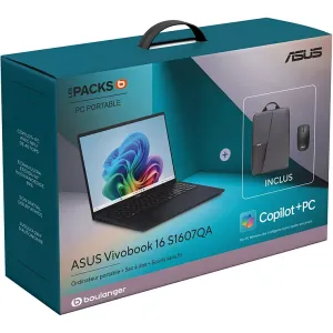 Image Pack PC portable 16" ASUS Vivobook 16 S1607QA-MB122W (SnapX, RAM 16Go, SSD 512Go) - Noir à 599,99 € + Sac et Souris
