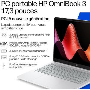 Image PC Portable 17" FHD HP OmniBook 3 17-dp0001sfx (Ryzen5, RAM 8Go, SSD 512Go) - Argent à 419€