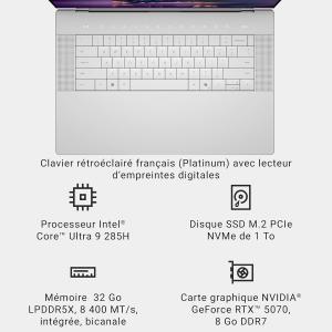 Image PC portable 16,3" 4k Dell 16 Premium DA16250 (Ultra9, RAM 32Go, SSD 1To, RTX5070) - Platinum à 2 849,00€