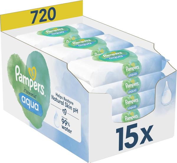 Image Pack 720 Lingettes pour Bébé Pampers Harmonie Aqua - Sans Platisque, Certifié OEKO-TEX