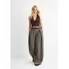Image Pantalon de ville Femme Stradivarius maxi pinces ceinture - Marron à 21,59 €