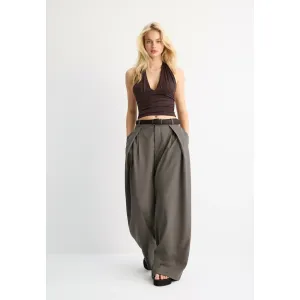 Image Pantalon de ville Femme Stradivarius maxi pinces ceinture - Marron à 21,59 €