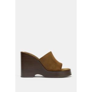 Image Sandales compensées Femme Zara Plateformes en daim - Marron à 18,38€