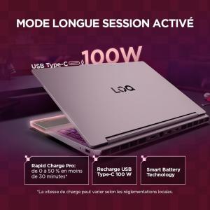 Image PC Portable gaming Lenovo LOQ 15AHP11 (Ryzen7, RAM 16Go, SSD 512Go, RTX5050) - Gris Lunaire à 999,99€