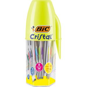 Image Pack 20 Stylos bille BIC Cristal Original & Cristal Fun - Noir, Bleu, Rouge, Vert, Rose, Turquoise, Jaune, Orange, Purple, Violet à 5,99€
