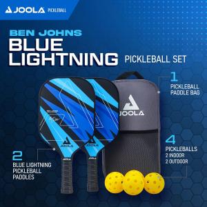 Image Set 7 Pièces Pickleball JOOLA Blue Lightning 2 Raquettes, 4 balles et Un Sac