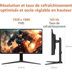 Image Écran PC Gaming 27" FHD Amazon Basics - 1ms, 165Hz - Noir à 115,44€