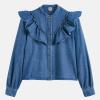 Image Chemise LA REDOUTE COLLECTIONS col rond en denim à volants - Bleu Stone à 39,99€
