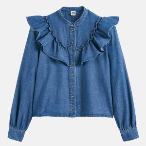 Image Chemise LA REDOUTE COLLECTIONS col rond en denim à volants - Bleu Stone à 39,99€