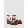 Image Sandales cuir talon compensé - Marron moyen à 45,99€