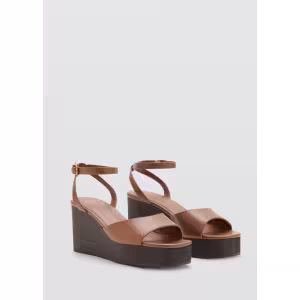 Image Sandales cuir talon compensé - Marron moyen à 45,99€
