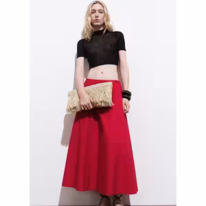 Image Pantalon évasé Femme en coton - Rouge à 16,99€