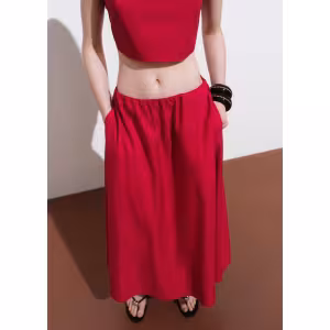 Image Pantalon évasé Femme en coton - Rouge à 16,99€