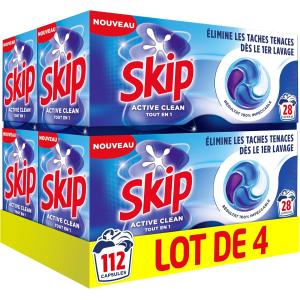 Image Pack 4x28 Capsules lessive Skip Active Clean - Sans parfum à 26,26€