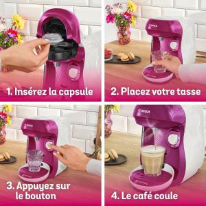 Image Machine à Café Bosch tas1001 Tassimo Happy Intellibrew violet & blanc