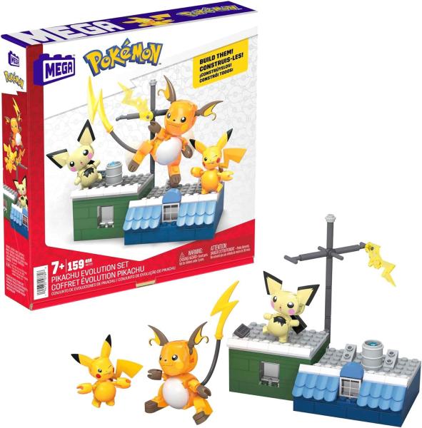 Image Coffret Pokémon MEGA HKT23 Évolution Pikachu, 3 Figurines Incluant Pichu, Pikachu Et Raichu